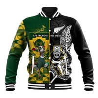 Custom South Africa And Aotearoa Rugby Baseball Jacket 2023 Springboks Kente Combine All Black Maori Fern - Wonder Print Shop