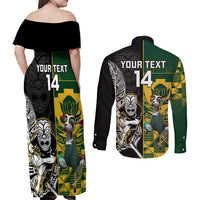 Custom South Africa And Aotearoa Rugby Couples Matching Off Shoulder Maxi Dress and Long Sleeve Button Shirts 2023 Springboks Kente Combine All Black Maori Fern - Wonder Print Shop