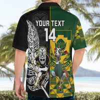 Custom South Africa And Aotearoa Rugby Hawaiian Shirt 2023 Springboks Kente Combine All Black Maori Fern - Wonder Print Shop