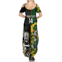 Custom South Africa And Aotearoa Rugby Summer Maxi Dress 2023 Springboks Kente Combine All Black Maori Fern - Wonder Print Shop