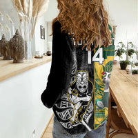 Custom South Africa And Aotearoa Rugby Women Casual Shirt 2023 Springboks Kente Combine All Black Maori Fern - Wonder Print Shop