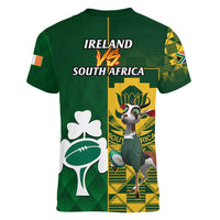 South Africa And Ireland Rugby Women V Neck T Shirt 2023 World Cup Springboks Shamrocks Together - Wonder Print Shop