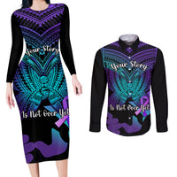 Suicide Awareness Your Story Is Not Over Yet Couples Matching Long Sleeve Bodycon Dress and Long Sleeve Button Shirts Polynesian Butterfly Tattoo - Wonder Print Shop