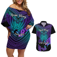Suicide Awareness Your Story Is Not Over Yet Couples Matching Off Shoulder Short Dress and Hawaiian Shirt Polynesian Butterfly Tattoo - Wonder Print Shop