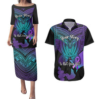 Suicide Awareness Your Story Is Not Over Yet Couples Matching Puletasi Dress and Hawaiian Shirt Polynesian Butterfly Tattoo - Wonder Print Shop
