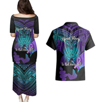 Suicide Awareness Your Story Is Not Over Yet Couples Matching Puletasi Dress and Hawaiian Shirt Polynesian Butterfly Tattoo - Wonder Print Shop