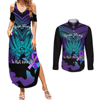 Suicide Awareness Your Story Is Not Over Yet Couples Matching Summer Maxi Dress and Long Sleeve Button Shirts Polynesian Butterfly Tattoo - Wonder Print Shop