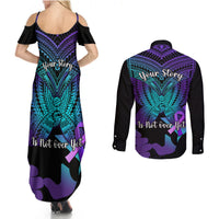 Suicide Awareness Your Story Is Not Over Yet Couples Matching Summer Maxi Dress and Long Sleeve Button Shirts Polynesian Butterfly Tattoo - Wonder Print Shop