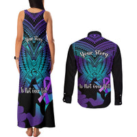 Suicide Awareness Your Story Is Not Over Yet Couples Matching Tank Maxi Dress and Long Sleeve Button Shirts Polynesian Butterfly Tattoo - Wonder Print Shop