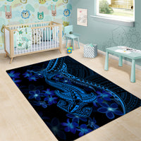 Blue Polynesia Shark Tattoo Area Rug With Polynesian Plumeria - Wonder Print Shop