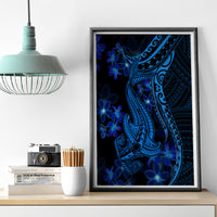 Blue Polynesia Shark Tattoo Canvas Wall Art With Polynesian Plumeria - Wonder Print Shop