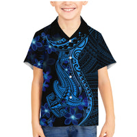 Blue Polynesia Shark Tattoo Family Matching Mermaid Dress and Hawaiian Shirt With Polynesian Plumeria - Wonder Print Shop