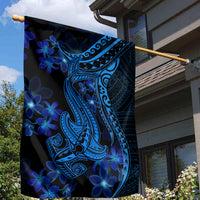 Blue Polynesia Shark Tattoo Garden Flag With Polynesian Plumeria - Wonder Print Shop