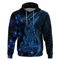 Blue Polynesia Shark Tattoo Hoodie With Polynesian Plumeria - Wonder Print Shop