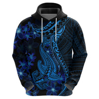 Blue Polynesia Shark Tattoo Hoodie With Polynesian Plumeria - Wonder Print Shop