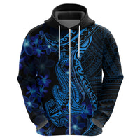 Blue Polynesia Shark Tattoo Hoodie With Polynesian Plumeria - Wonder Print Shop