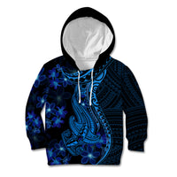 Blue Polynesia Shark Tattoo Kid Hoodie With Polynesian Plumeria - Wonder Print Shop