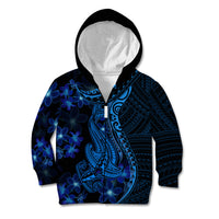 Blue Polynesia Shark Tattoo Kid Hoodie With Polynesian Plumeria - Wonder Print Shop