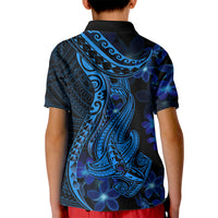 Blue Polynesia Shark Tattoo Kid Polo Shirt With Polynesian Plumeria - Wonder Print Shop