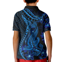 Blue Polynesia Shark Tattoo Kid Polo Shirt With Polynesian Plumeria - Wonder Print Shop