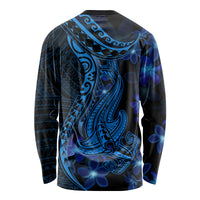 Blue Polynesia Shark Tattoo Long Sleeve Shirt With Polynesian Plumeria - Wonder Print Shop