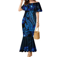 Blue Polynesia Shark Tattoo Mermaid Dress With Polynesian Plumeria - Wonder Print Shop