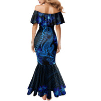 Blue Polynesia Shark Tattoo Mermaid Dress With Polynesian Plumeria - Wonder Print Shop