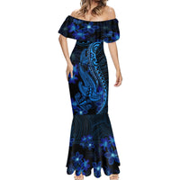Blue Polynesia Shark Tattoo Mermaid Dress With Polynesian Plumeria - Wonder Print Shop