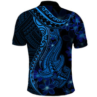 Blue Polynesia Shark Tattoo Polo Shirt With Polynesian Plumeria - Wonder Print Shop