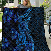 Blue Polynesia Shark Tattoo Quilt With Polynesian Plumeria - Wonder Print Shop