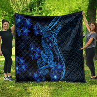 Blue Polynesia Shark Tattoo Quilt With Polynesian Plumeria - Wonder Print Shop