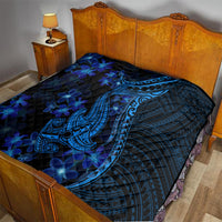 Blue Polynesia Shark Tattoo Quilt With Polynesian Plumeria - Wonder Print Shop