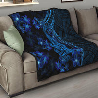 Blue Polynesia Shark Tattoo Quilt With Polynesian Plumeria - Wonder Print Shop