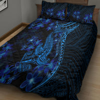 Blue Polynesia Shark Tattoo Quilt Bed Set With Polynesian Plumeria - Wonder Print Shop