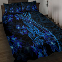 Blue Polynesia Shark Tattoo Quilt Bed Set With Polynesian Plumeria - Wonder Print Shop