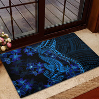 Blue Polynesia Shark Tattoo Rubber Doormat With Polynesian Plumeria - Wonder Print Shop