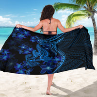 Blue Polynesia Shark Tattoo Sarong With Polynesian Plumeria - Wonder Print Shop