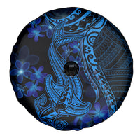 Blue Polynesia Shark Tattoo Spare Tire Cover With Polynesian Plumeria - Wonder Print Shop