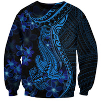 Blue Polynesia Shark Tattoo Sweatshirt With Polynesian Plumeria - Wonder Print Shop