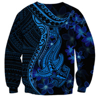 Blue Polynesia Shark Tattoo Sweatshirt With Polynesian Plumeria - Wonder Print Shop