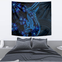 Blue Polynesia Shark Tattoo Tapestry With Polynesian Plumeria - Wonder Print Shop