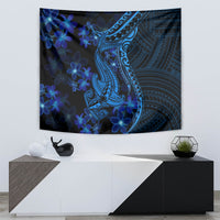 Blue Polynesia Shark Tattoo Tapestry With Polynesian Plumeria - Wonder Print Shop