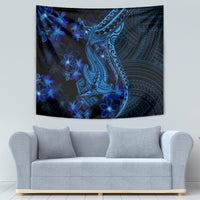 Blue Polynesia Shark Tattoo Tapestry With Polynesian Plumeria - Wonder Print Shop