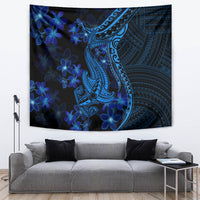 Blue Polynesia Shark Tattoo Tapestry With Polynesian Plumeria - Wonder Print Shop
