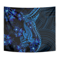 Blue Polynesia Shark Tattoo Tapestry With Polynesian Plumeria - Wonder Print Shop