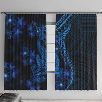 Blue Polynesia Shark Tattoo Window Curtain With Polynesian Plumeria - Wonder Print Shop