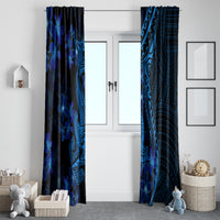 Blue Polynesia Shark Tattoo Window Curtain With Polynesian Plumeria - Wonder Print Shop