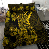 Gold Polynesia Shark Tattoo Bedding Set With Polynesian Plumeria - Wonder Print Shop