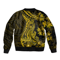 Gold Polynesia Shark Tattoo Bomber Jacket With Polynesian Plumeria - Wonder Print Shop