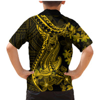 Gold Polynesia Shark Tattoo Family Matching Mermaid Dress and Hawaiian Shirt With Polynesian Plumeria - Wonder Print Shop